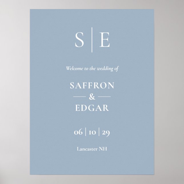 Dusty Blue Elegant Monogram Mariage Affiche de bie (Devant)