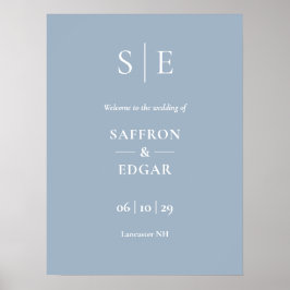 Dusty Blue Elegant Monogram Wedding Welcome Sign Poster