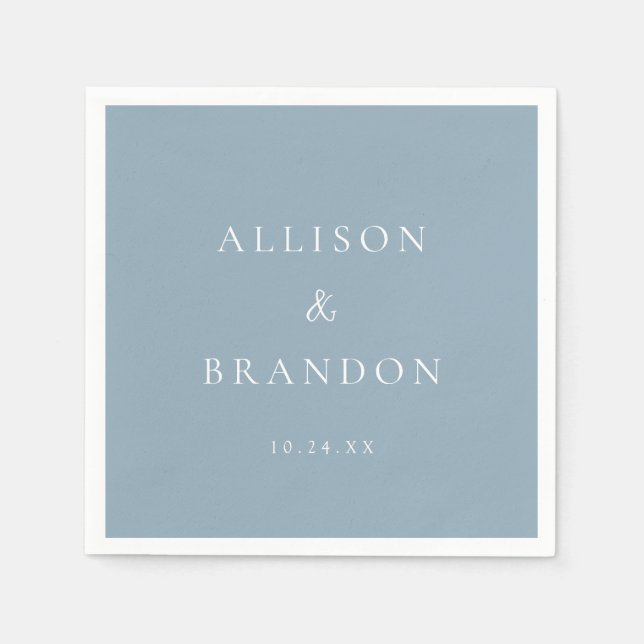 Dusty Blue Elegant Personalisiert Hochzeit Serviette (Vorderseite)