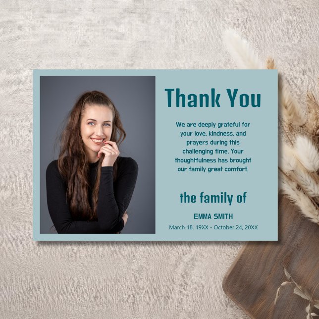Dusty Blue Elegant Photo Funeral Sympathy Karte (Von Creator hochgeladen)
