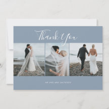 Dusty Blue Elegant Photo Mariage Carte de remercie