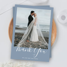 Dusty Blue Elegant Photo Mariage Carte de remercie
