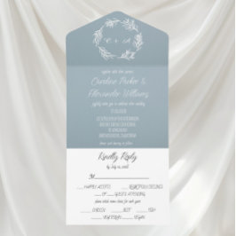 Dusty Blue Elegant Rustic Wreath Simple Unique  All In One Einladung