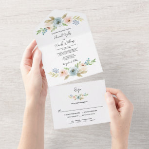 Dusty Blue Elegant Rustikale Hochzeit mit UAWG All In One Einladung