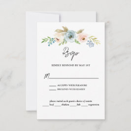 Dusty Blue Elegant Rustikale Hochzeit RSVP Karte
