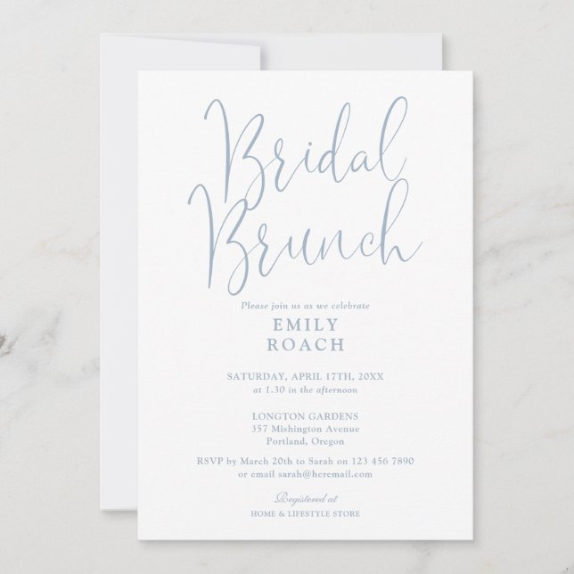 Dusty Blue Elegant Script Bridal Bunch Shower Einladung (Vorderseite)