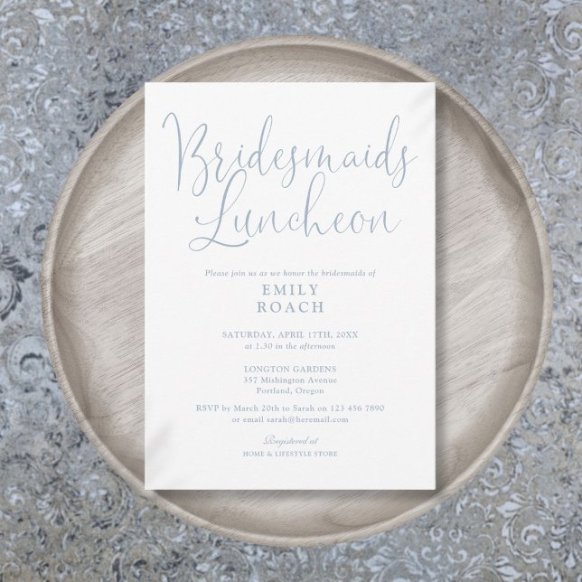Dusty Blue Elegant Script Bridesmaids Luncheon Einladung (Dusty Blue Elegant Script Bridesmaids Luncheon Invitation)