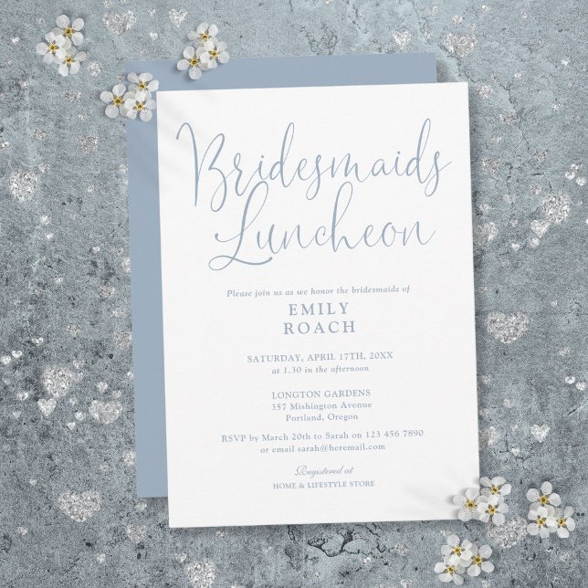 Dusty Blue Elegant Script Bridesmaids Luncheon Einladung (Dusty Blue Elegant Script Bridesmaids Luncheon Invitation)