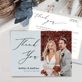 Dusty Blue Elegant Script Chic Wedding Vielen Dank Postkarte