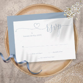 Dusty Blue Elegant Script Heart Simple RSVP Karte