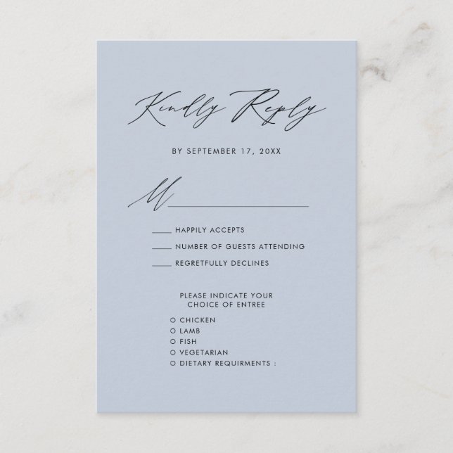 Dusty Blue Elegant Script Minimalistisch Wedding R Begleitkarte (Vorderseite)