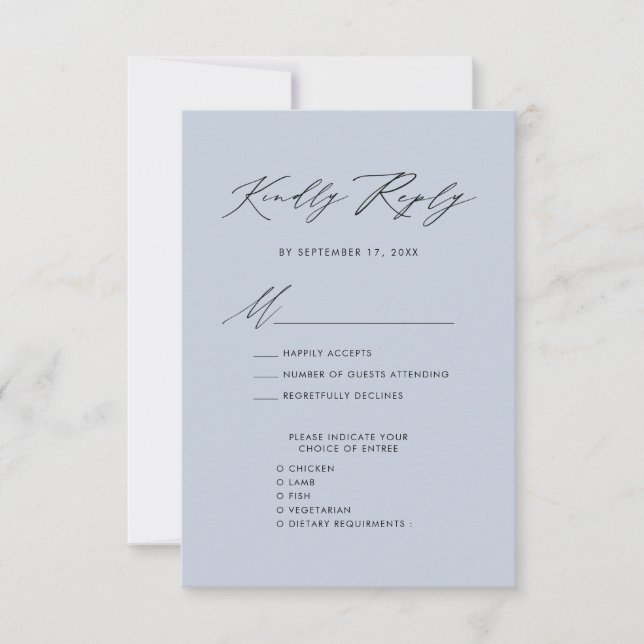 Dusty Blue Elegant Script Minimalistisch Wedding R RSVP Karte (Vorderseite)