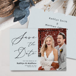 Dusty Blue Elegant Script Minimalistisch Wedding Save The Date