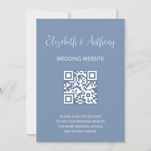 Dusty Blue Elegant Script | QR Code Wedding RSVP Einladung (Vorderseite)