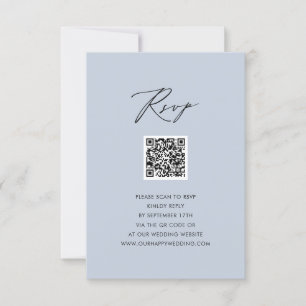 Dusty Blue Elegant Script Simple QR Wedding RSVP Karte