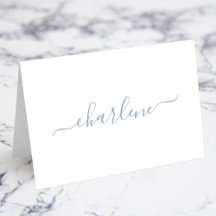 Dusty Blue Elegant Signature Name Platzkarten