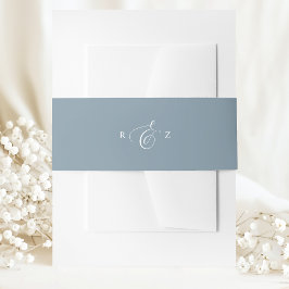 Dusty Blue Elegant Simple Monogram Wedding Einladungsbanderole