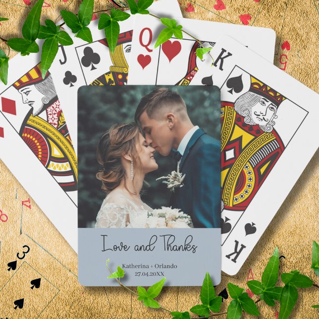 Dusty Blue Elegant Wedding Love and Thanks Photo Spielkarten (Von Creator hochgeladen)