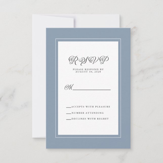 Dusty Blue Elegant Wedding Moderne Replik Einladun RSVP Karte (Vorderseite)