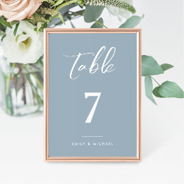 Dusty Blue Elegant Wedding Tischnummer Card