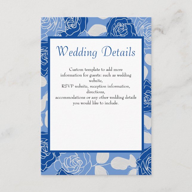 Dusty Blue Elegant White Floral Muster Hochzeit Begleitkarte (Vorderseite)