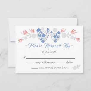 Dusty Blue Elegant White Gray Blumenherz Hochzeit Einladung