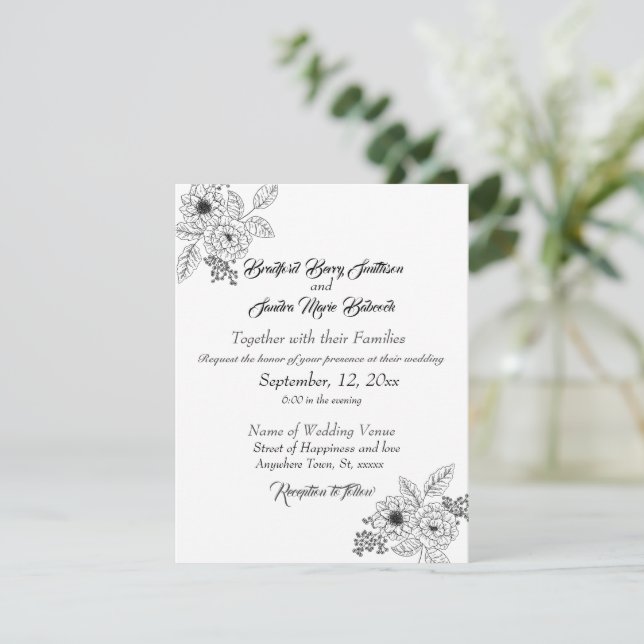 Dusty Blue Elegant White Gray Blumenherz Hochzeit Save The Date (Stehend Vorderseite)