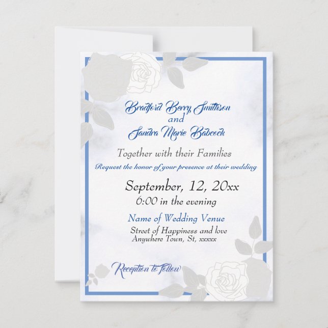 Dusty Blue Elegant White Gray Blumenherz Hochzeit Save The Date (Vorderseite)