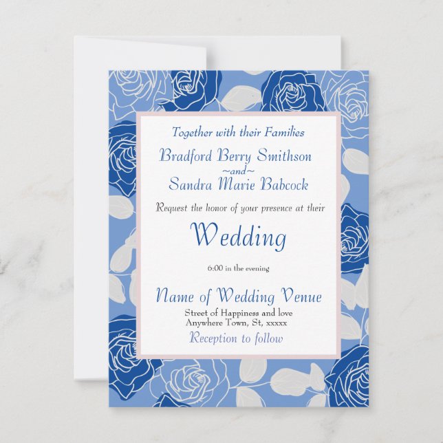 Dusty Blue Elegant White Gray Blumenherz Hochzeit Save The Date (Vorderseite)
