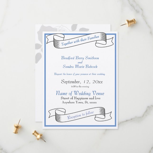 Dusty Blue Elegant White Gray Blumenherz Hochzeit Save The Date (Vorderseite/Rückseite Beispiel)
