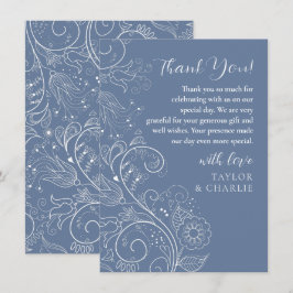 Dusty Blue Elegante Blumenhochzeit Dankeskarte