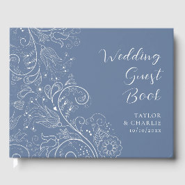 Dusty Blue Elegante Blumenhochzeit Gästebuch
