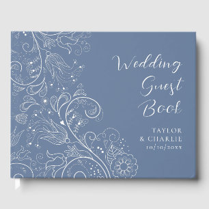 Dusty Blue Elegante Blumenhochzeit Gästebuch