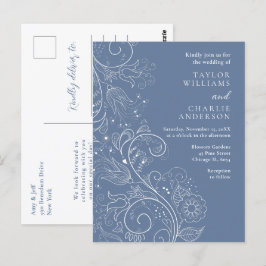Dusty Blue Elegante Blumenhochzeit Postkarte