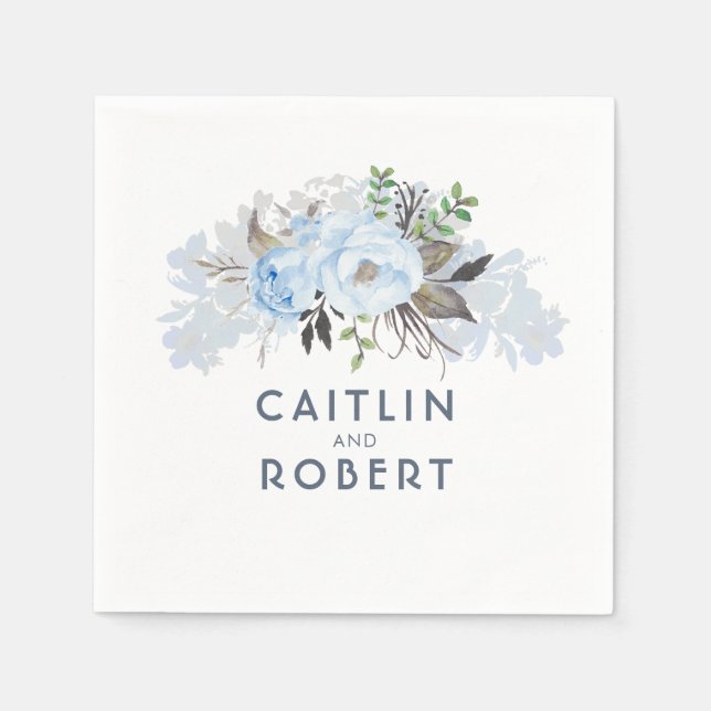 Dusty Blue Elegante Blumenhochzeit Serviette (Vorderseite)