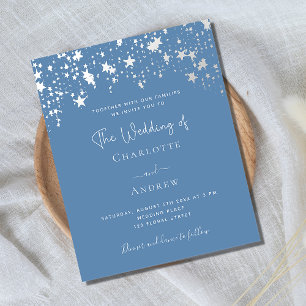 Dusty Blue elegante Budget Hochzeitseinladung