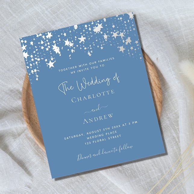 Dusty Blue elegante Budget Hochzeitseinladung (Von Creator hochgeladen)