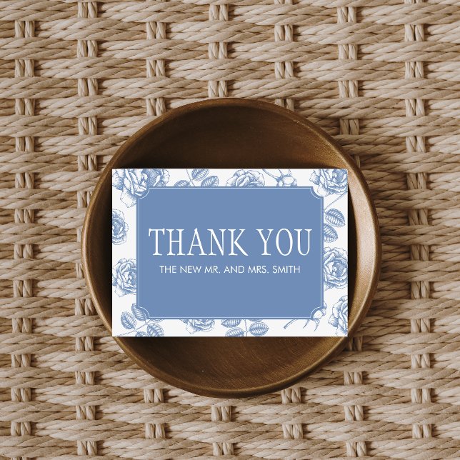 Dusty Blue Elegante Chinoiserie Wedding Dankeskarte (Dusty Blue Vintage Elegant Wedding Thank you Card)