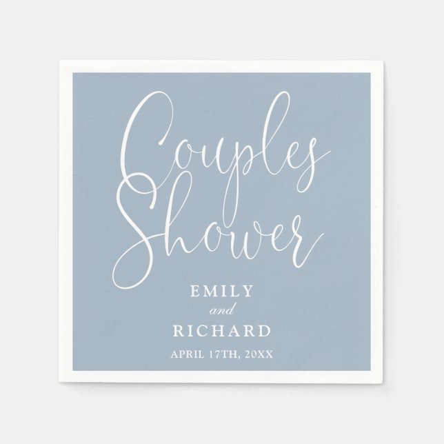 Dusty Blue Elegante Couples Bridal Polterabend Serviette (Vorderseite)
