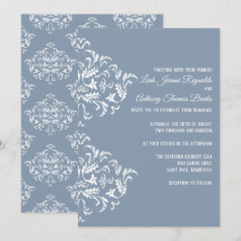 Dusty Blue Elegante Damask Einladung