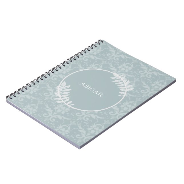 Dusty Blue Elegante Damask Personalisiert Notizblock (Linke Seite)