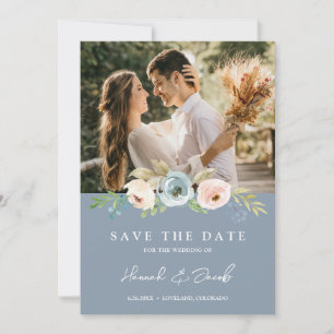 Dusty Blue Elegante Flora Rustikales Foto Save The Date