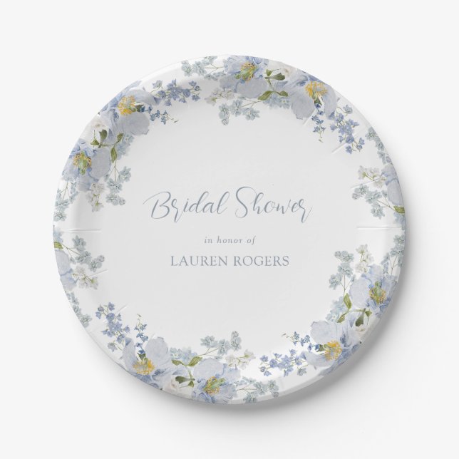Dusty Blue Elegante Garten Vintages Brautparty Pappteller (Vorderseite)