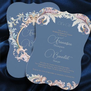 Dusty Blue Elegante Hochzeit Probe Dinner