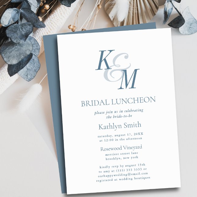Dusty Blue Elegante Klassik Einfach Bridal Luncheo Einladung (Von Creator hochgeladen)
