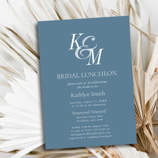 Dusty Blue Elegante Klassik Einfach Bridal Luncheo Einladung (Von Creator hochgeladen)