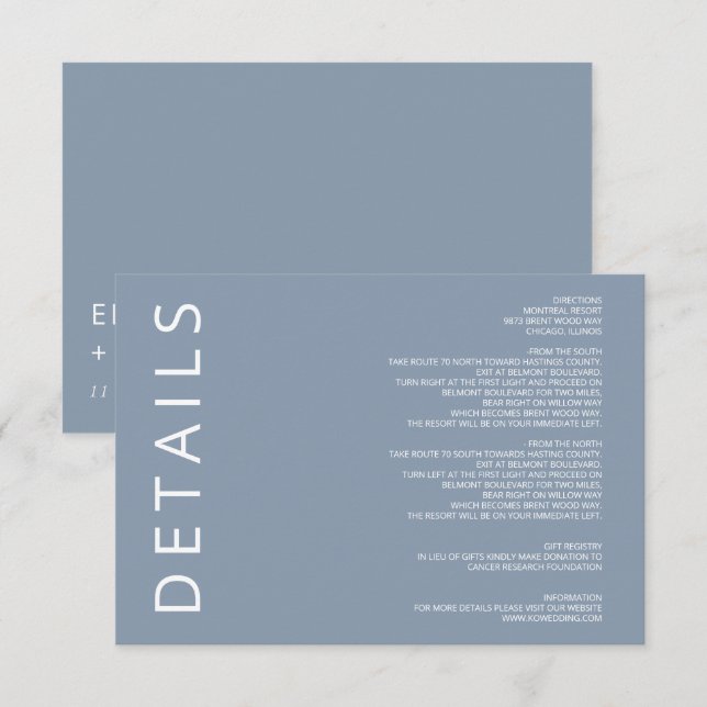 Dusty Blue Elegante Moderne Minimalistische Hochze Begleitkarte (Vorne/Hinten)