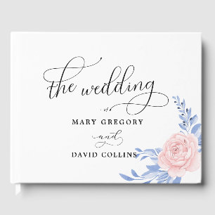 Dusty Blue Elegante Rosa Flora Rustikale Hochzeit Gästebuch