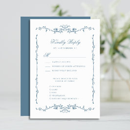 Dusty Blue Elegante Vintage Blumenhochzeit RSVP Karte