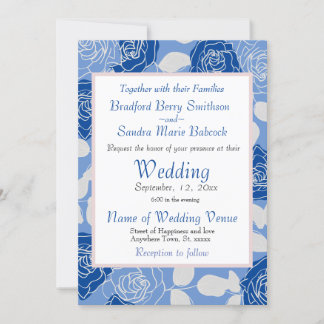 Dusty Blue Elegante White Gray Floral Rose Hochzei Einladung